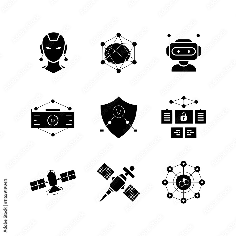 Poster high-tech futuristic icons set for innovative digital and web projects
