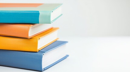 Colorful stacked books on white