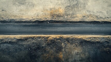 Aerial view of construction site with freshly laid asphalt road