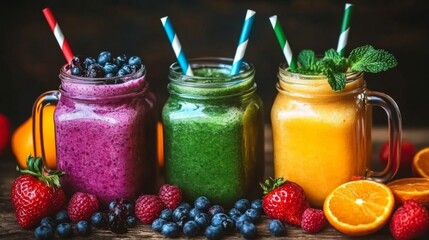 Fresh Smoothies with Vibrant Ingredients in Natural Light