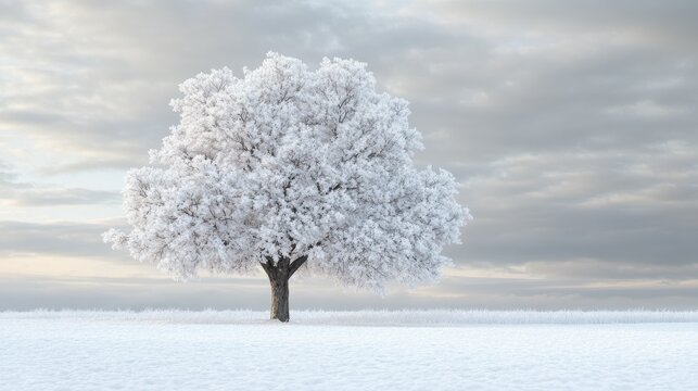 tree against a gray sky on a wintry day in nature