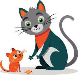 A playing cat with rat vector illustration 
