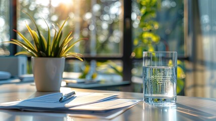 Sunlit Office Workspace: Tranquil Morning