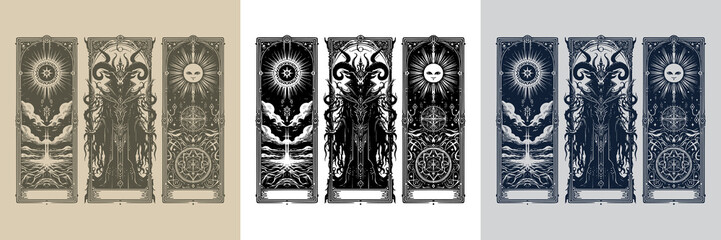 Obraz premium lich playing card tattoo design featuring skulls