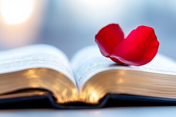 A red rose sitting on top of an open book