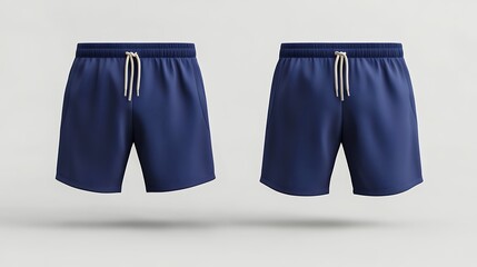 Navy Blue Swim Shorts Mockup Two Views Simple Design