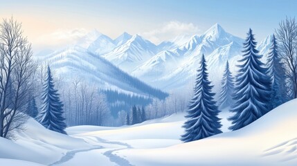 Obraz premium Winter landscape with snow-covered mountains in the background, winter, landscape, mountains, snow, cold, icy, frost, nature