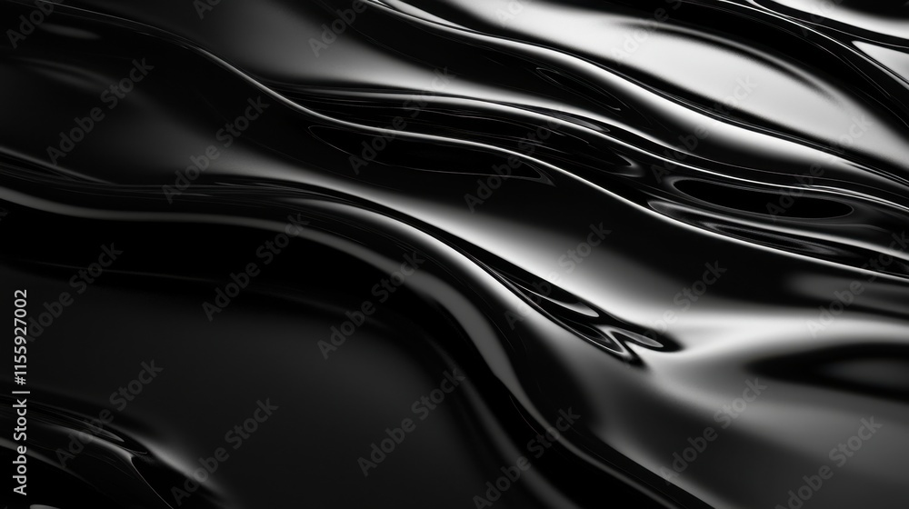Poster abstract swirl of a dark, glossy liquid, creating a sense of depth and fluidity