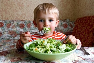 A cute little boy savoring lamb meat in a quaint restaurant with a cozy ambiance in Tromso, Norway.
