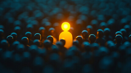 single pixel glowing brightly among dim ones, symbolizing individuality and standing out in a chaotic crowd, representing uniqueness and the power of difference in a world of conformity

