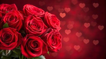 Obraz premium Red roses with romantic heart bokeh background, a perfect love symbol for valentine’s day, romantic events, wedding themes, or stock visuals for love-inspired projects