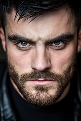 Obraz premium A close up of a man with a beard and blue eyes