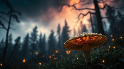Magical Forest with Glowing Mushrooms and Enchanting Fireflies