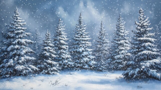snow covered pine trees