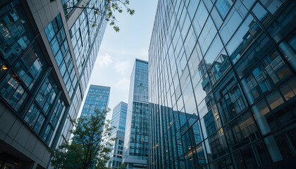 Obraz premium captivating image of a modern office building with a sleek glass facade that epitomizes contemporary architecture.