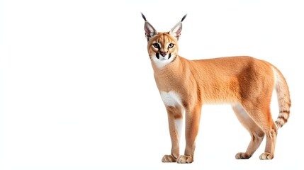 Fototapeta premium A Caracal Cat Stands Against A White Background