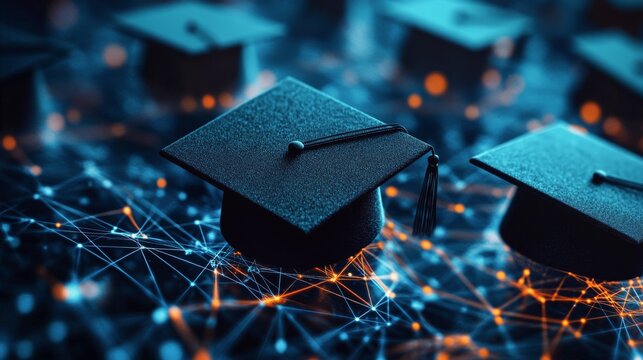 Graduation caps representing academic achievement and connection in a digital age