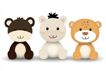 Obraz premium A group of three stuffed animals sitting next to each other