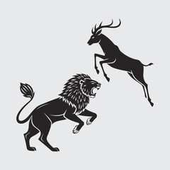  The-lion-is-chasing-the-deer  image silhouette vector art and illustration