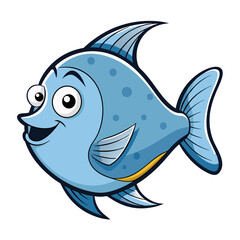 Cute cartoon blue fish with expressive eyes.