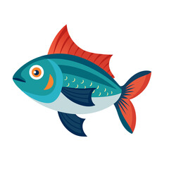 Cute cartoon blue fish with expressive eyes.