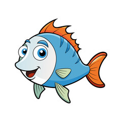 Cute cartoon blue fish with expressive eyes.
