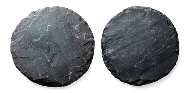Round Black Slate Serving Board on a Transparent Background