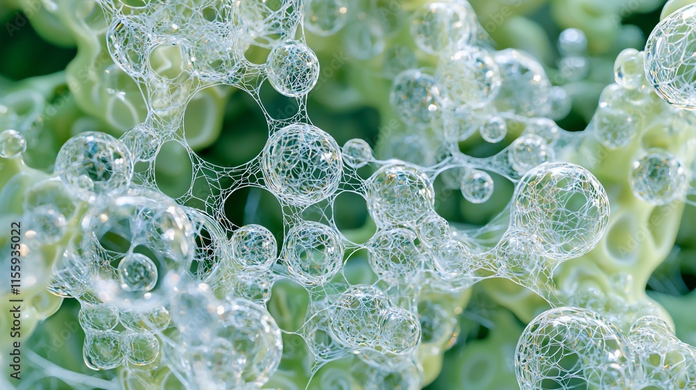 Aufkleber abstract green foam with interconnected bubbles.
