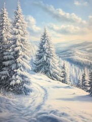 Fototapeta premium winter rime and snow covered fir trees on mountainside (Carpathian Mountains, Ukraine)