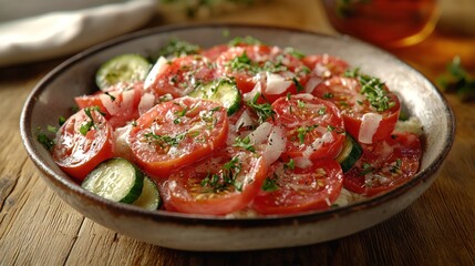 Fresh tomato and zucchini salad with herbs.