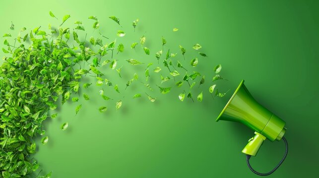 Green marketing communication concept with megaphone promoting sustainability