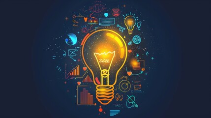 creative light bulb concept with digital elements and glowing effects