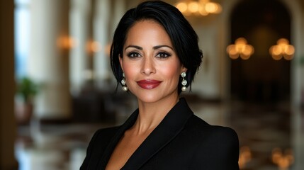Fototapeta premium A woman in a black suit posing for a picture