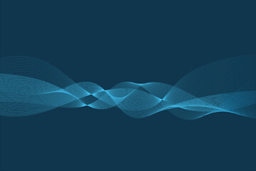 Glowing blue wavy lines on abstract technology black background. Digital hi-tech vector illustration with particle striped wave lines