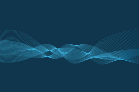 Glowing blue wavy lines on abstract technology black background. Digital hi-tech vector illustration with particle striped wave lines