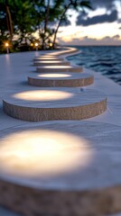 A row of lights on the edge of a swimming pool