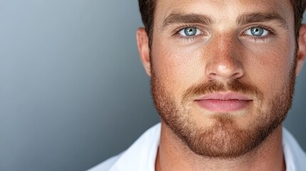 Obraz premium A close up of a man's face with blue eyes