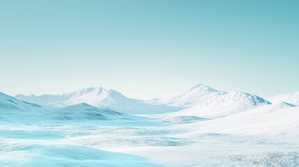 Wide angle view landscape of white snowy mountains range with clear blue sky during cold winter. Nature concept for extreme lifestyle product background