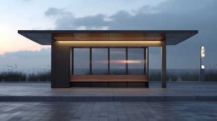 Modern Bus Shelter Design at Dusk