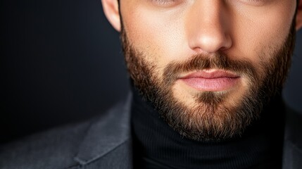 Obraz premium A close up of a man with a beard and a black turtle neck sweater