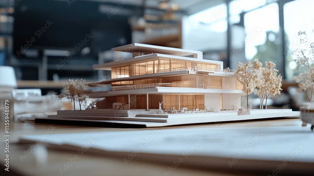 Poster architect design working drawing sketch plans blueprints and making architectural construction model
