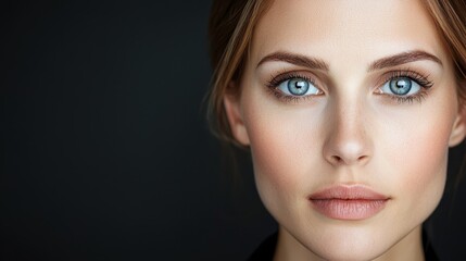 Fototapeta premium A close up of a woman's face with blue eyes
