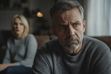 Fototapeta premium Generative AI Image of Family Couple in Conflict Highlighting Emotional Tension and Family Issues