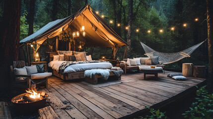 Fototapeta premium Romantic Glamping Getaway in a Secluded Forest