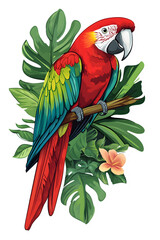 Obraz premium Birds of the Amazon, Macaw in the Forest, Art, Image, with Transparent Background PNG, for Stickers, T-Shirt Print, Cap, Mug, Flip Flops, Mousepad, Transparent PNG