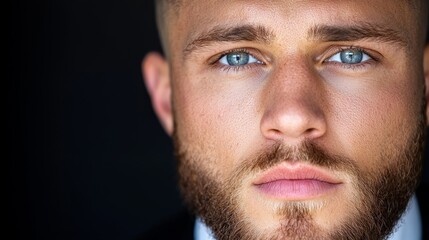 Obraz premium A close up of a man with blue eyes and a beard