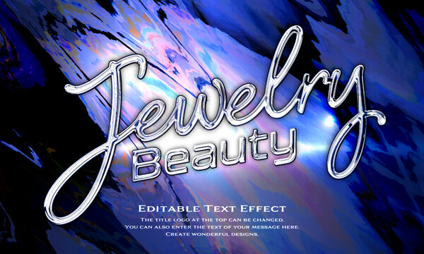 ”Jewelry Special” chrome metallic editable title logo text style effect, with seamless and blue antique glass holographic background. cursive script, script, handwritten,handwriting typeface
