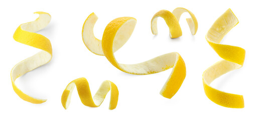 Fresh lemon peels isolated on white, collage