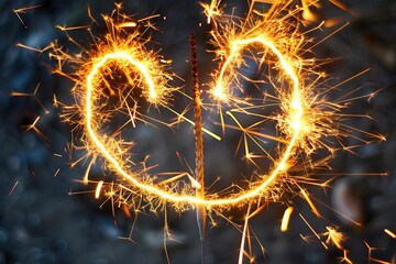 Sparklers forming the shape of a smiley face, all lit and sparkling.