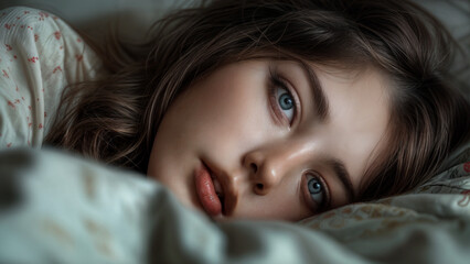 The girl is sleeping on a pillow.